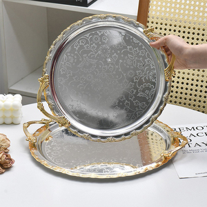 Plateau Européen <span class=keywords><strong>de</strong></span> Luxe Léger Doré et Argenté avec Poignées, Plateau Rétro à Surface Miroir pour Fruits, Bonbons et Snacks, Idéal pour Mariages, Hôtels et Restaurants - Product Image 2