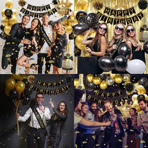<strong>Black</strong> <strong>and</strong> <strong>Gold</strong> <strong>Birthday</strong> <strong>Decorations</strong> Happy <strong>Birthday</strong> Banner Fringe Curtain Tablecloth Bday Sash Crown for Men Women Bday Decor - Product Image 6