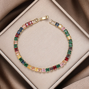 Delicadas pulseras de tenis CZ de corte esmeralda multicolor chapadas en oro de 14 quilates de 4MM para mujer, regalo de joyería de moda para fiesta - Product Image 2
