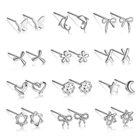 Boucles d'oreilles simples en argent sterling 925 hypoallergéniques, motifs cœur, fleur, étoile, lune, avec zircone cubique, pour femmes, vente en gros à prix abordable, pour le soin des piercings d'oreilles