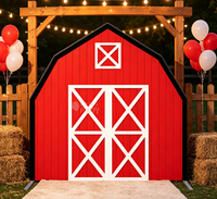Soporte de telón de fondo de tela tensada de 7x7 pies con marco de aluminio, diseño de casa de granja personalizada, para decoración de entrada de cabina de fotos en fiestas de cumpleaños con temática de granja y oeste.