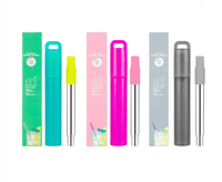 Pailles télescopiques réutilisables pailles métalliques en acier inoxydable ensemble de pailles pliantes avec étui brosse de nettoyage