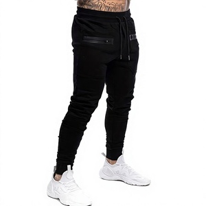 Men's Black Skinny Fit Sweatpants Drawstring Waist Zip Pockets Casual Autumn Wear Cotton Knitted Breathable Heavyweight Worsted - Product Image 1