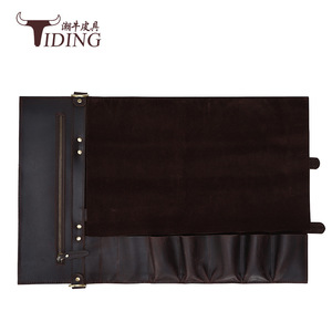 Tiding Genuine Leather Knife Roll 7pcs Capacity Dark Brown Chef's <b>Tool</b> <b>Storage</b> Bag Outdoor Camping Use - Product Image 4