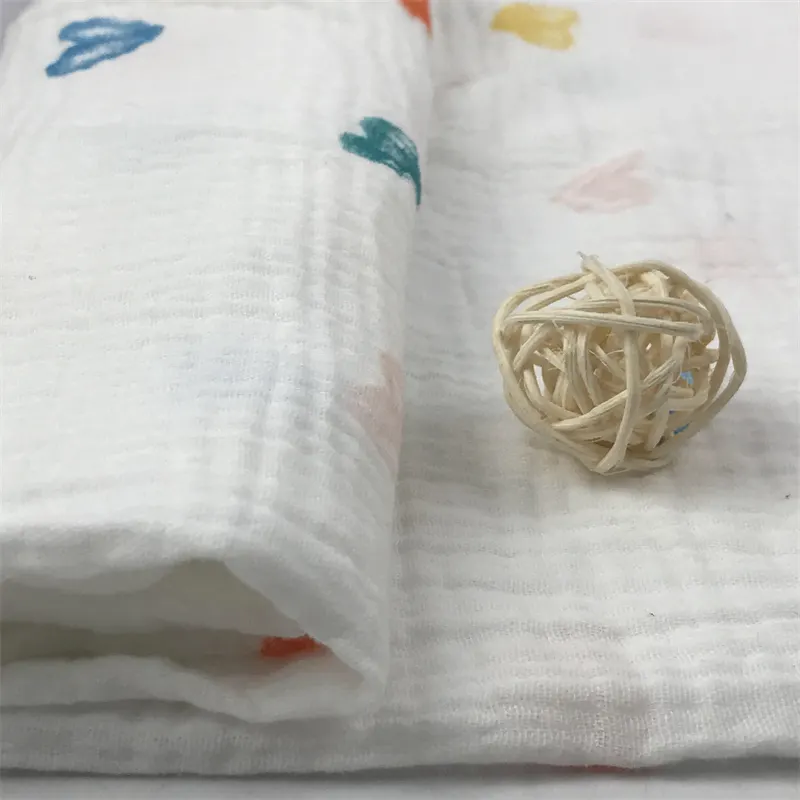 Chinese custom eco-friendly muslin voile two layers gauze printed baby double crepe organic pure cotton fabric for clothing