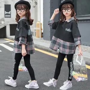 Children Wear 2021 Spring Autumn Teens Girl Clothes Long Sleeve Plaid Top Pants 2pcs Outfit Kids Sports Suit Girls Clothing Sets