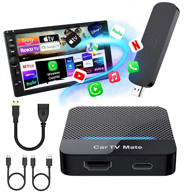 Car TV Mate Pro Wireless CarPlay for Adapter 2K Streaming Dongle Voice Control for IPhone/Android Plug Play USB-C/USB-A (2016)