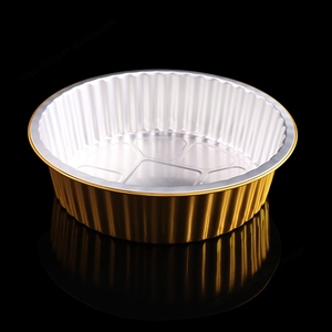 RE3G Boîte à lunch jetable en aluminium épais plaqué or sans plis Boîte à lunch ronde en aluminium revêtue - Product Image 4