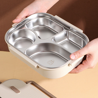 Boîte à lunch en acier inoxydable 304 à 4 compartiments de 1500 ml - Bento chauffable et étanche pour enfants/adultes, école/bureau, écologique, PP personnalisé