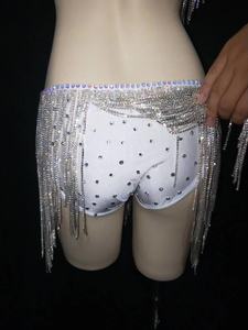 2022 Sexy Tanzkostüm für Bars Weißes Luxuriöses Viktorianisches Kostüm mit Blinkenden Strasssteinen Perlenbesetztes Fransen-BH-Höschen-Bikini-Set - Product Image 6