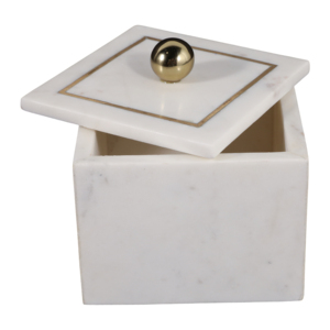 Scatola Portagioie Minimalista in Marmo con Coperchio Intarsiato in Ottone, Decorazione per la Casa - Product Image 4