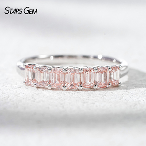 10K White Gold Lab Diamond <b>Ring</b>-Seven-princess 1.025ct emerald cut half Style Wedding <b>Band</b> - Product Image 1