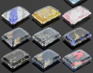 Fiambrera Bento desechable para llevar Bandeja de platos de barco de sushi de plástico japonés rectangular redonda <span class=keywords><strong>con</strong></span> <span class=keywords><strong>tapa</strong></span> - Product Image 2