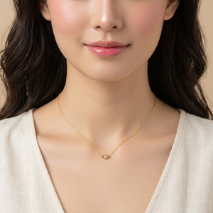 Promotional Geometric Design Fine Jewelry Wholesale 18K <b>Solid</b> <b>Gold</b> Single Natural Diamond Eyes <b>Pendant</b> Necklace For Women Gift - Product Image 6