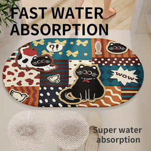 Cartoon Oval <b>Bath</b> Mat Polyester Fiber Absorbent Anti Slip For Bathroom - Product Image 4