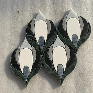 Mosaïque en pierre naturelle HZX, marbre Rosa Norvegia, cristal blanc, incrustation en laiton, mosaïque en marbre découpée au jet d'eau, design pour murs et sols - Product Image 3