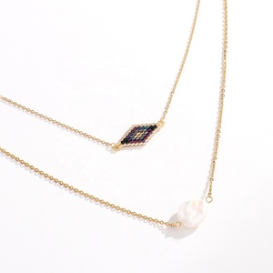 Collier unisexe à double rangée de style bohème avec <span class=keywords><strong>pendentif</strong></span> tendance avec perles de rocaille <span class=keywords><strong>Miyuki</strong></span> et chaîne de bracelet en perles de perles naturelles - Product Image 5