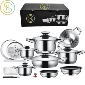 Color Silicone Handle Cooking Pots and Pans Stainless Steel Kitchen Home  Use with Clear Glass Lid - China Cooking Pot Wholesale and Cookware Set  Cooking price