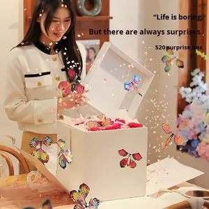 Boîte <span class=keywords><strong>surprise</strong></span> à confettis en forme de papillon avec poignée pour anniversaire, Saint-Valentin, Noël, boîte à explosion - Product Image 2