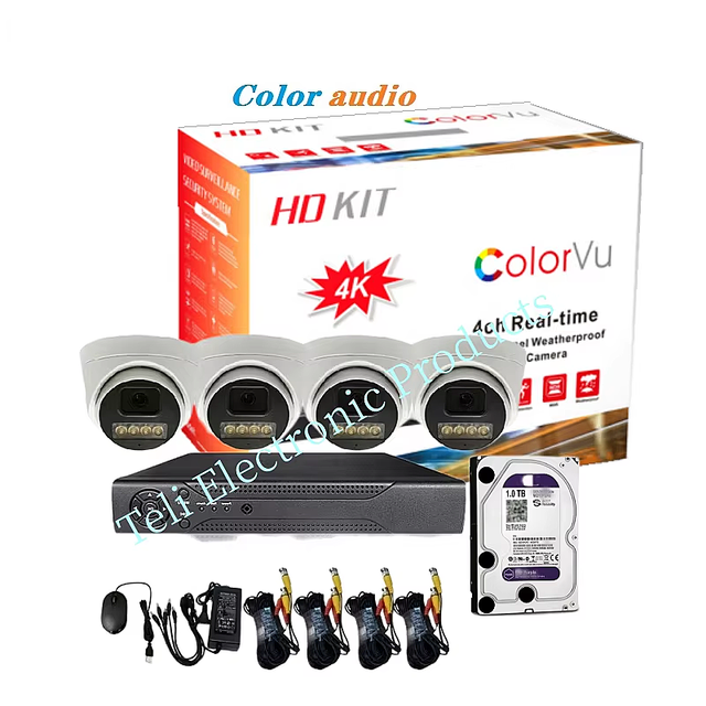 HD Security Monitoring System 4CH Cctv 1TB DVR 1080P Dome Kit Full Color Audio 3.6mm H.265 Home TV Camera
