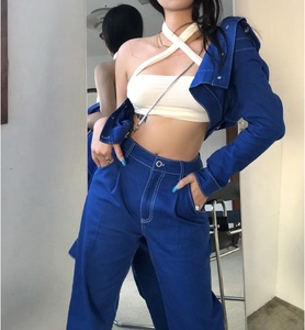 Roupa das mulheres Terno Jaqueta Jeans Duas Peças Conjunto Personalizado Mulheres Terno de Brim Das Senhoras Calças de Brim Calças - Product Image 4