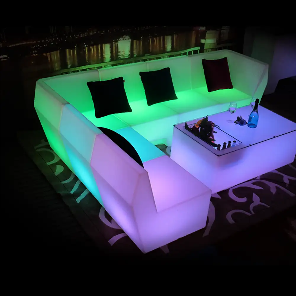 عن بعد ملون للتحكم اللون تغيير مضيئة الاقسام أريكة الأريكة led مضاءة الباحة الأثاث