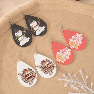 Boucles d'oreilles pendantes en bois de Noël, motif Père Noël et bonhomme de neige, en forme de goutte, ensemble de bijoux cadeau - Product Image 4