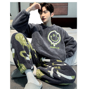 Conjunto de Pijama de Felpa Suave para <span class=keywords><strong>Hombre</strong></span>, Grueso y Cálido, de Felpa de Coral con Dibujos Animados, Ropa de Dormir Juvenil - Product Image 5