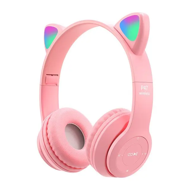 P47M LED Light Cute Cat Ear Headphones Gaming Bluetooth 5.0 Headset Sem Fio Gamer Hifi Esporte Fones De Ouvido Sem Fio Earbuds