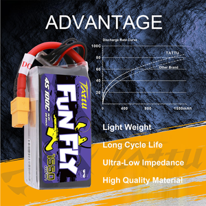 Batterie Lipo <span class=keywords><strong>TATTU</strong></span> <span class=keywords><strong>FUNFLY</strong></span> 1300mAh 1550mAh 1800mAh 3S <span class=keywords><strong>4S</strong></span> 6S 11.1V 14.8V 22.2V 100C avec connecteur XT60 pour FPV Tailles 250 230 210 180 - Product Image 6