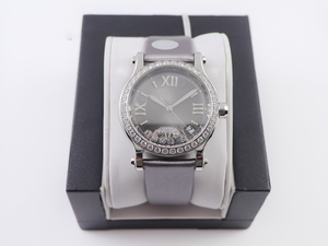 Women Automatic Mechanical Watch Diamond Bezel <b>Floating</b> Diamond Roman Dial Date Window Leather Strap Luxury Dress Chopards - Product Image 5