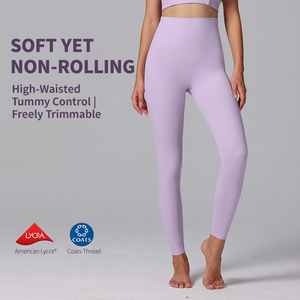 Leggings da Palestra <span class=keywords><strong>a</strong></span> Vita Alta con Logo Personalizzato, Abbigliamento Fitness e Yoga in Spandex e Nylon, <span class=keywords><strong>Pantaloni</strong></span> con Motivo Tinta Unita e Vita Alta - Product Image 1