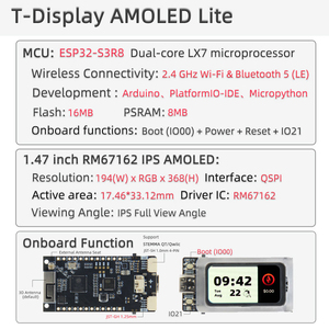 En stock, carte de développement originale LILYGO T-Display-AMOLED-Lite ESP32-S3, écran AMOLED de 1,47 pouce, module d'affichage AMOLED RM67162 - Product Image 6
