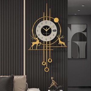 Reloj de Pared Moderno Grande con Luz Nocturna LED, 96x51.5cm, Diseño de Ciervo Metálico Decorativo, Dorado, Directo de Fábrica - Product Image 3