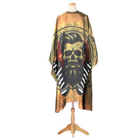 Wanmei Capa de Peluquería Profesional, Capa de Barbero Negra con Diseño de Calavera Popular, Capa de Salón con Estampado Personalizado