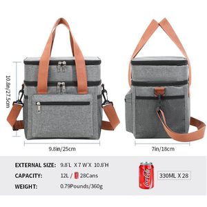Lunch Bag Double Layer Insulated Portable Outdoor Picnic Crossbody Bag Khaki Navy Blue Black Gray - Product Image 3