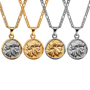 Benutzer definierte Edelstahl 18 Karat vergoldet Schmuck Zubehör Halskette für Frauen Männer Griechischer Gott Zeus Anhänger zweifarbige Halskette