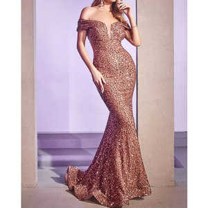 Élégante Robe de Soirée Longue Épaule Femme 2024, Style Fête, Paillettes, Manches Courtes, Longueur Maxi, Taille XL, Imprimé Tendance - Product Image 5