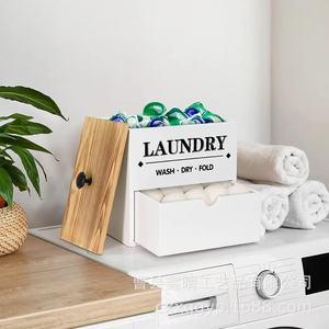 Caja de almacenamiento de madera maciza de doble capa para el hogar, caja de almacenamiento de detergente en pastillas de madera, caja de almacenamiento de detergente en polvo de madera para - Product Image 1
