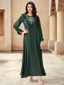 Vestido de noche de lujo para mujer, mangas acampanadas, <span class=keywords><strong>lentejuelas</strong></span> con cuentas, vestido largo modesto, informal, bordado, cintura suelta para mujeres árabes - Product Image 3