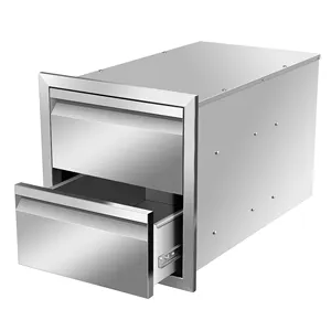 Armário de cozinha embutido com duas gavetas, em aço inoxidável SUS 304, moderno para cozinha externa, com saída de fábrica