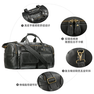 Bolsa de Viaje de Cuero Genuino Dujiang, Bolsa de Lona de Gran Capacidad, Multifuncional, para Viajes de Negocios, Gimnasio, Unisex, Color Sólido - Product Image 3