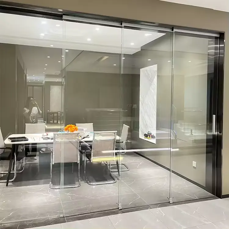 Porta de vidro HDSAFE sem moldura porta deslizante de alumínio com fechamento suave porta deslizante para escritório, cozinha e casa com 4 painéis