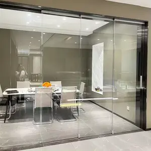 HDSAFE Frameless Glass Door 4 Panels Stack Soft Closing Sliding Door Aluminum Interior Exterior Office Kitchen Home Sliding Door