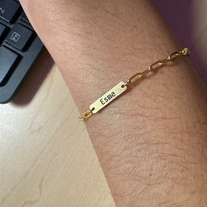 Minimalista personalizzato 18k placcato in oro 925 in <span class=keywords><strong>argento</strong></span> sterling catena di graffette personalizzato mini <span class=keywords><strong>nome</strong></span> <span class=keywords><strong>bracciale</strong></span> da bar all'ingrosso - Product Image 2