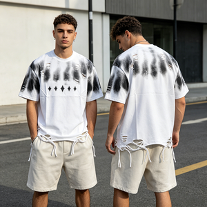 Custom Men's <b>White</b> <b>Tie</b>-Dye Short Sleeve T-Shirt Oversized O-Neck Custom Pattern Street Style Knitted Cotton Breathable T-shirt - Product Image 3