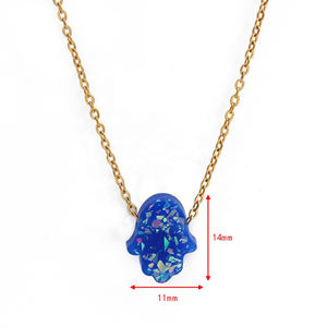 Nuova collana girocollo a mano in acciaio inossidabile placcato oro 18 carati a forma di mano Hamsa a più colori per donna - Product Image 2