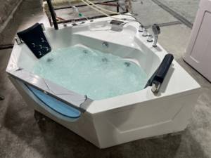 <span class=keywords><strong>Baignoire</strong></span> en acrylique de luxe de qualité supérieure avec siège et accoudoir de sécurité, en verre trempé blanc HG, pour 2 personnes, avec fonction massage par remous d'air. - Product Image 6