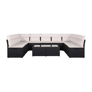 Cream White And Black <b>Rattan</b> Garden <b>Sofa</b> Set 6 Seater Outdoor Furniture Contemporary Design - Product Image 1