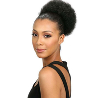Moño de Pelo Sintético Rizado Afro - Coleta Afro Voluminosa con Cordón Ajustable, Cola de Caballo Despeinada con Micro Rizos para Mujer